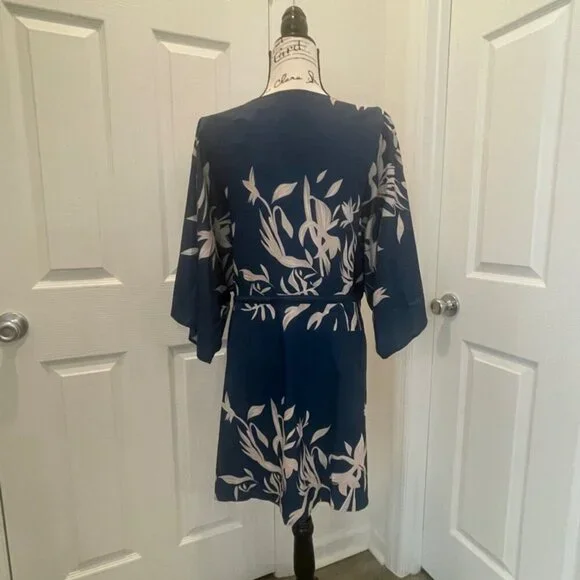 CUPSHE DRESS OVERSIZED SZ M FLARED SLEEVES NAVY BLUE TAN BEACHY CHIC SUMMER - Picture 13 of 16